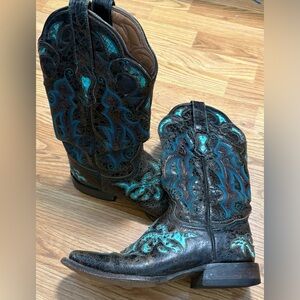 Stetson Black and Teal Heeled Boots